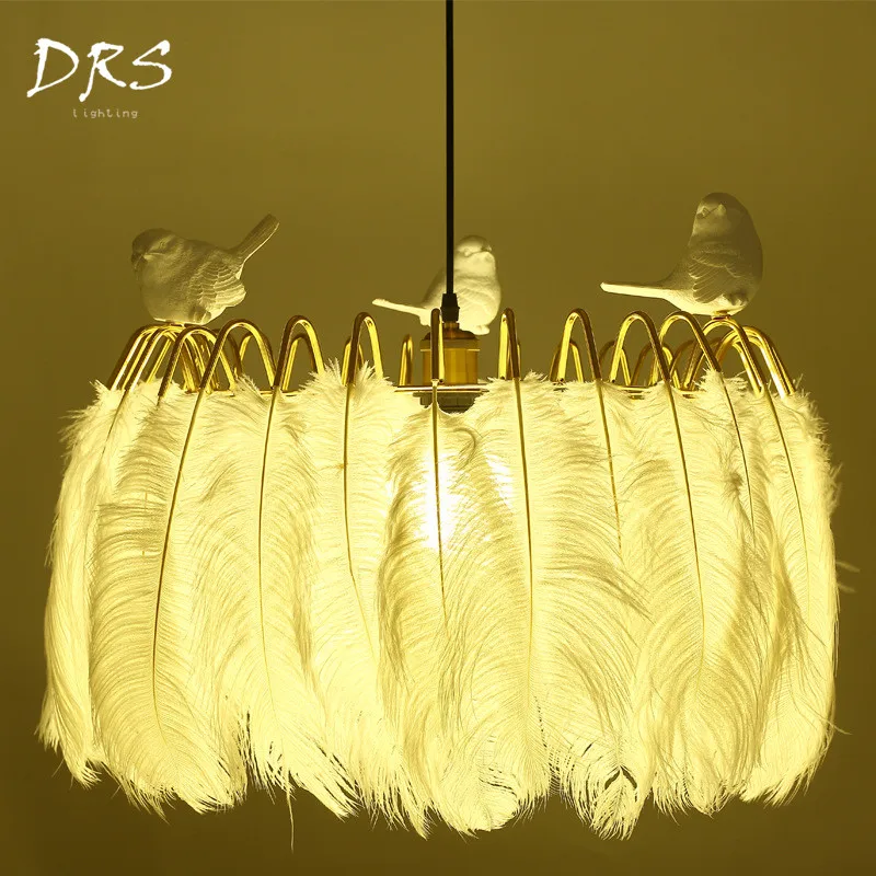 

Nordic Chandelier Lighting Personality Feather Pendant Lamp Warm Children Bedroom Modern Simple Art Living Room Hanging Lights
