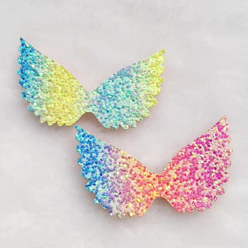 

34*57mm Sequin Glitter Wing Rainbow Patches Colorful Apparel Sewing Patch For Clothes Accessories DIY Sewing Materials 50pcs