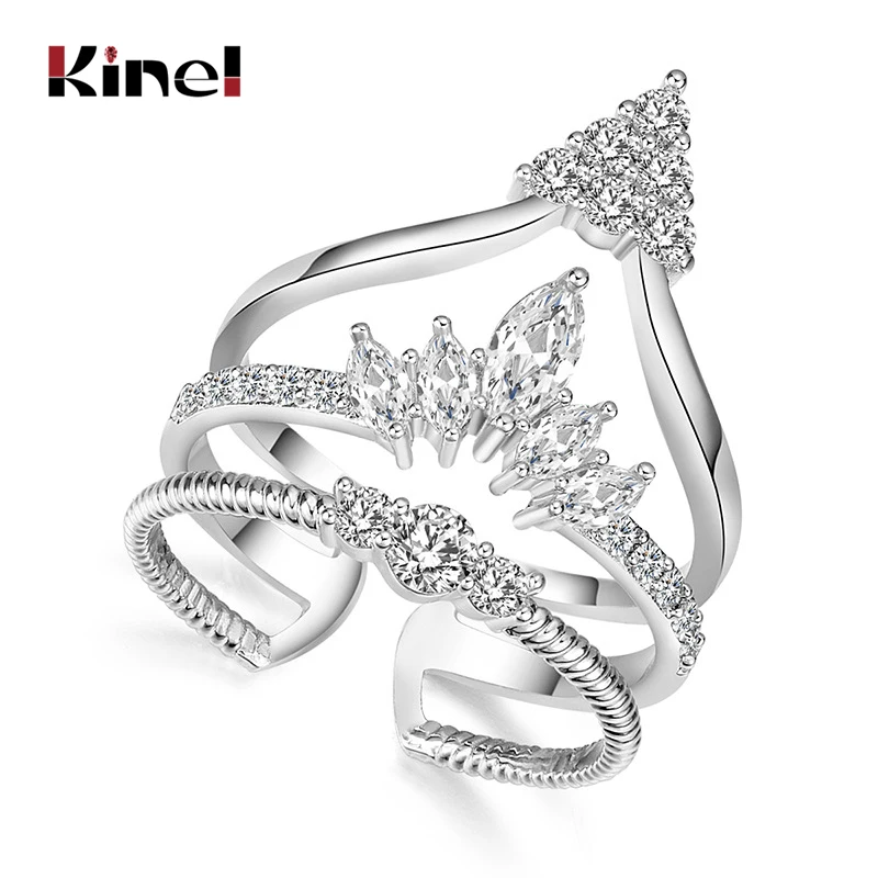Блестящие кубические циркониевые кольца Kinel в виде короны для женщин