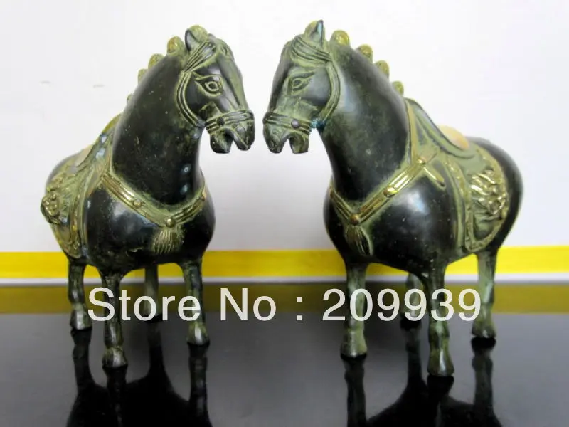 

00753 Ancient Chinese A pair lovely bronze horse statue
