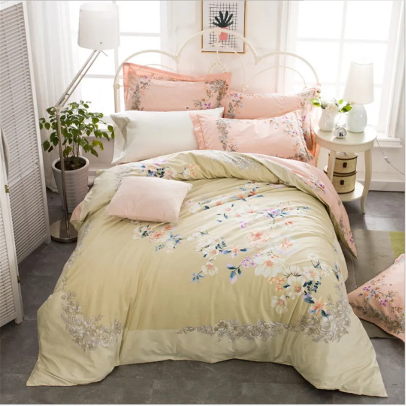

Pure cotton Flower pattern High quality luxury 4pcs 1pcs quilt cover/1pcs bed sheet/2pcs pillowcase free pillowcase