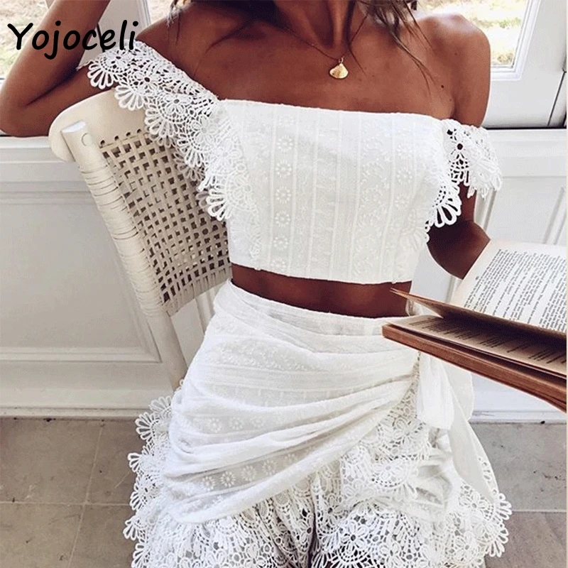 

Yojoceli 2019 summer lace crochet blouses shirt off shoulder party club lace blouses female blusas shirt tops