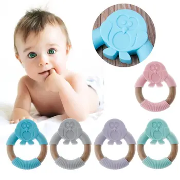 

Baby Animal Silicone Teether Safe Organic Wood Teething Ring Chew Charms Newborn Sensory Toy