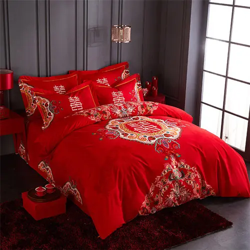 Роскошные восточные свадьбные постельные комплекты красное Королевское постельное белье, Королева Король Размер кровать набор пододеяльник покрывало - Цвет: 4