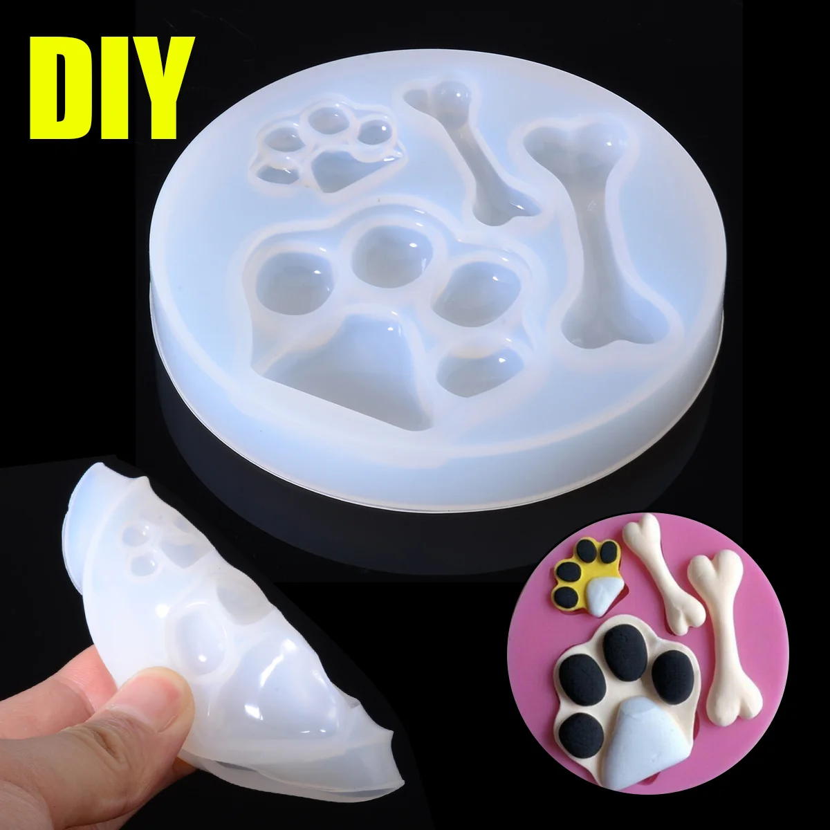 1pc 75*12mm Silicone Mold Craft Resin Paw Bones Mold DIY Lovely Jewelry Pendant Mould Home Supplies