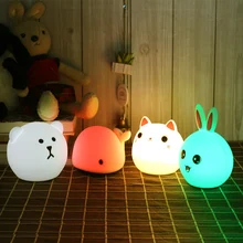 На ощупь силиконовые светодиодный ночной Светильник USB Перезаряжаемые детские, для малышей подарок для детей с рисунками животных из мультфильмов прикроватная лампа Спальня Гостиная