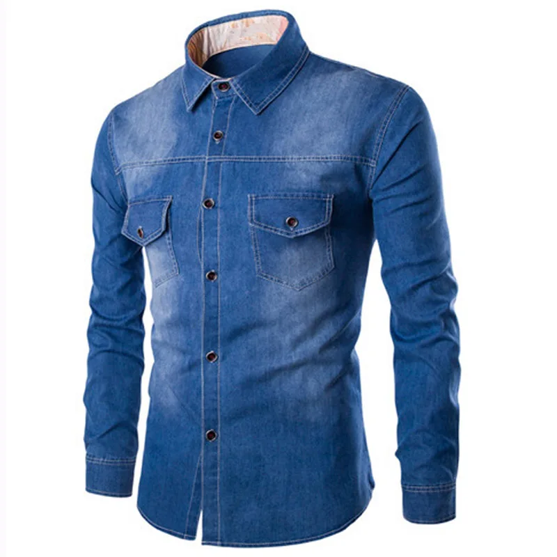 Spring Mens Jeans Shirts Long Sleeve High Quality Denim Shirt For Men European And American 