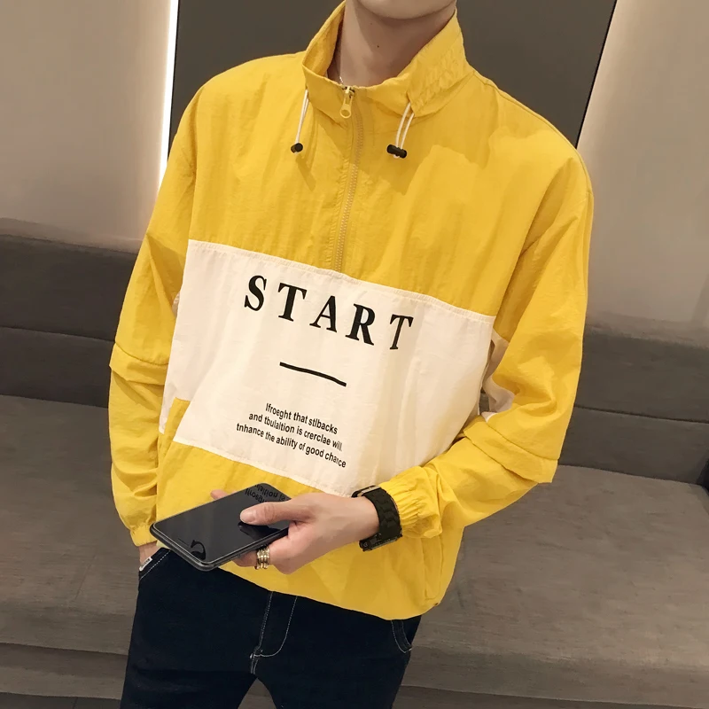 Fashion SpliceLetter Printing Jacket Men Streetwear Sunscreen Jacket Summer Stand Collar Jacket Men Bomber Print Chaqueta Hombre