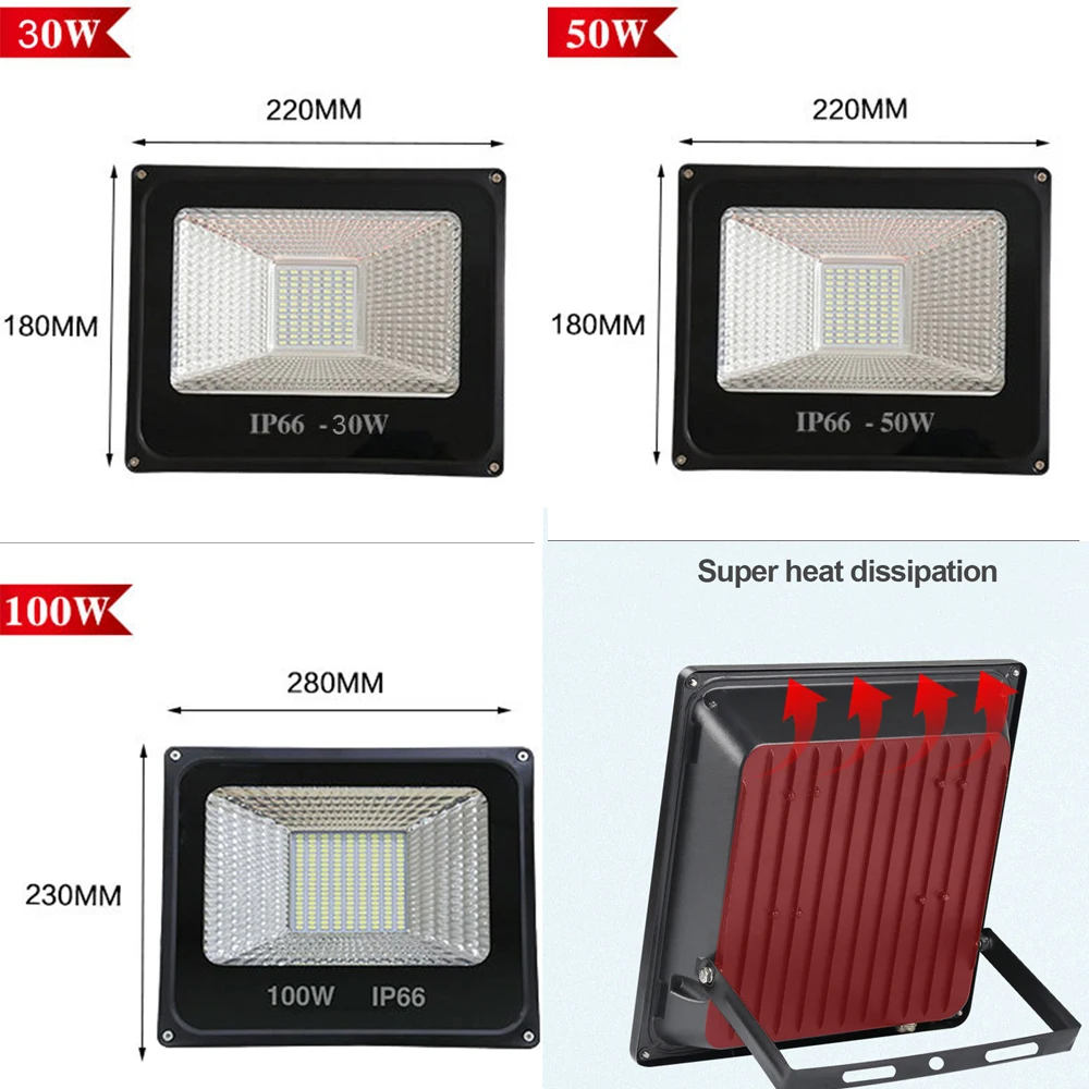 Conduziu a Luz de Inundação Holofotes ao ar Água ao ar Lâmpada de Parede de Luz de Inundação Ip66 à Prova Levou Holofote Ultra Fino Livre 220v d' 100w 50w 30w 4 Conduziu a Luz de Inundação Holofotes Ao