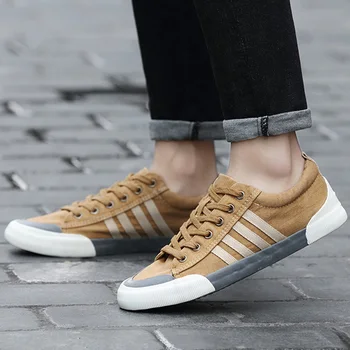

2019 Canvas Shoes Men Casual Shoes Breathable Wear-resistant Shoes Comfortable Round Toe Lace-up sneakers Flat Shoes