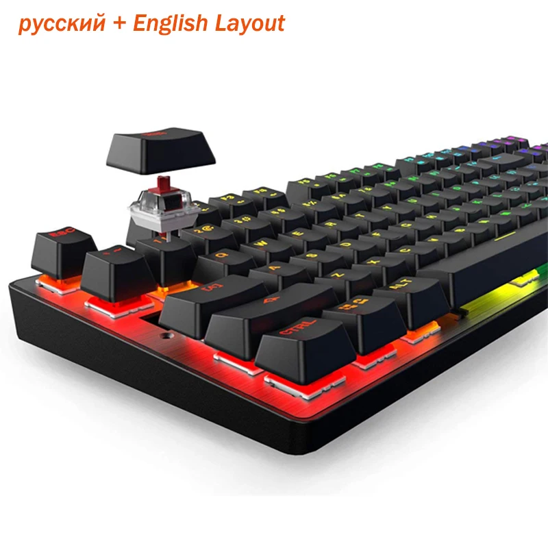 

Gaming Keyboard Ergonomic Design Mechanical Keyboard LED Backlit, Non-Slip for Gaming and Working 87 / 104 Keys Russian English