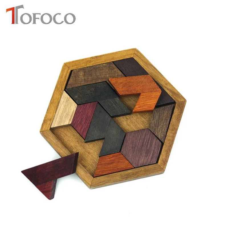 TOFOCO Деревянный Tangram головоломки паззлы с шестигранной база Логические Интеллект игрушка в подарок для деревянный для взрослых игрушечные