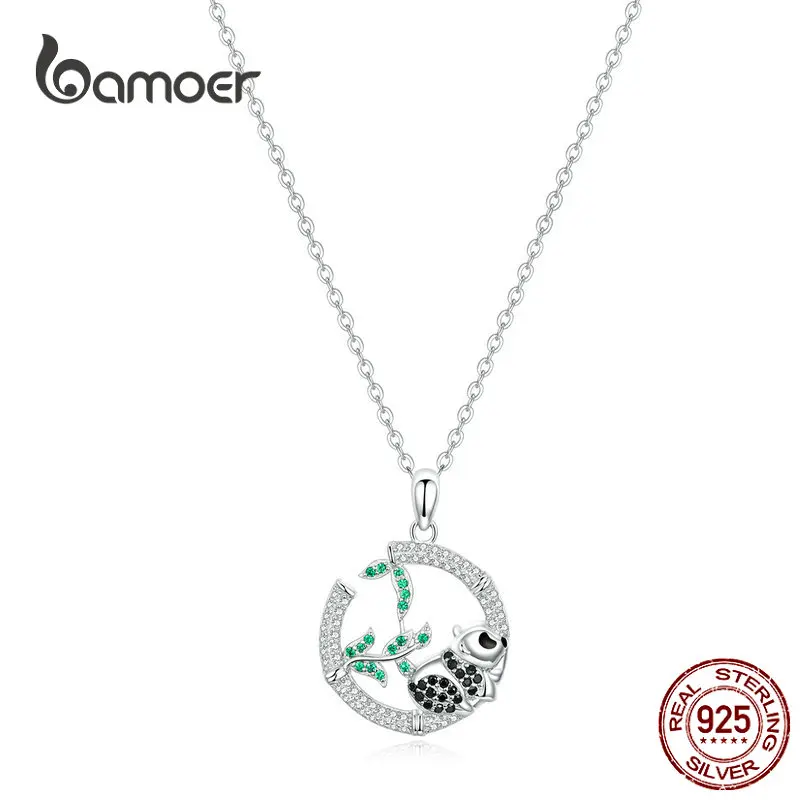 Bamoer 4 в 1 Ювелирные наборы Панда и бамбук дизайн ожерелье серьги кольцо браслеты для женщин серебро 925 ювелирные изделия ZHS130