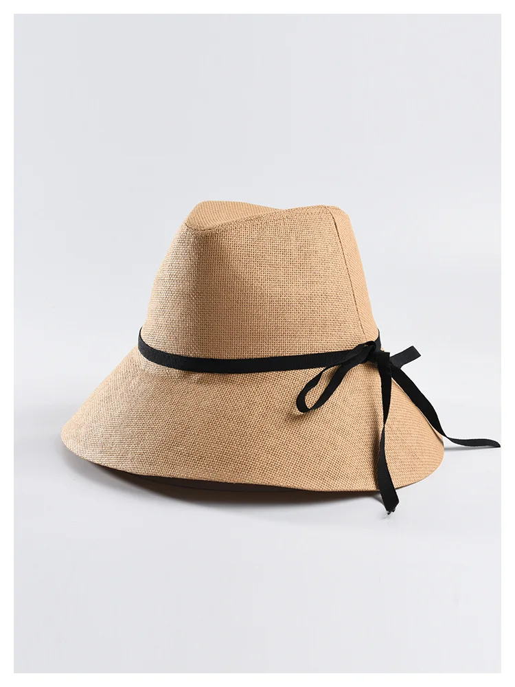 USPOP Новая женская соломенная шляпа летняя натуральная соломенная шляпа от солнца Женская соломенный джазовый шляпа с бантом с широкими полями пляжная шляпа