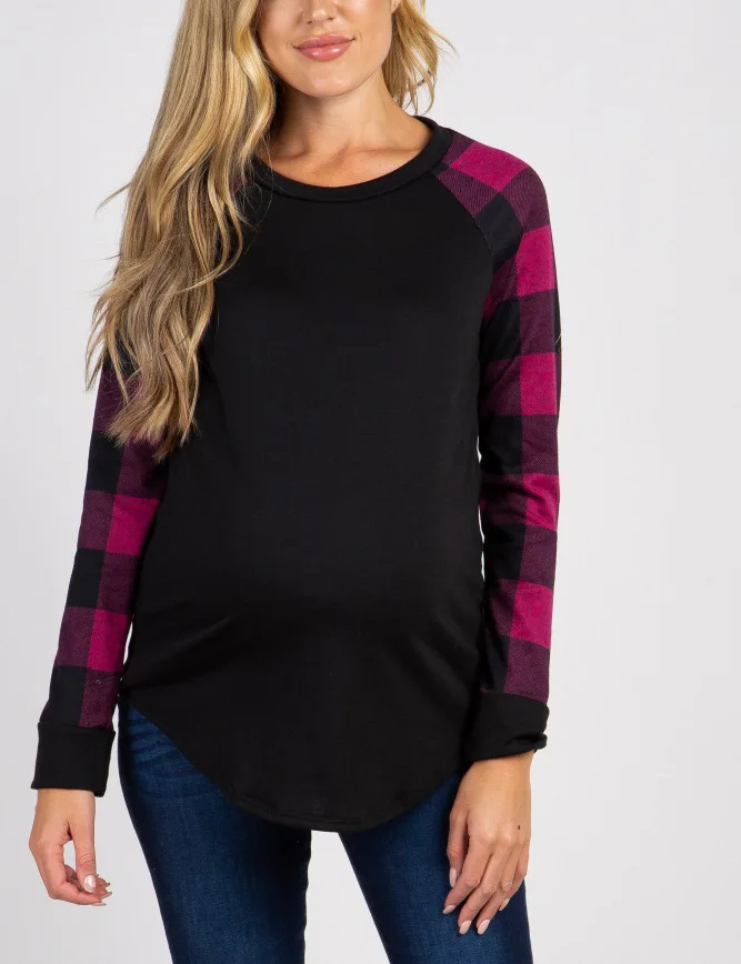 Dollplus Новые Топы для беременных женщин с длинным рукавом рубашки для беременных футболки в клетку футболки для мам