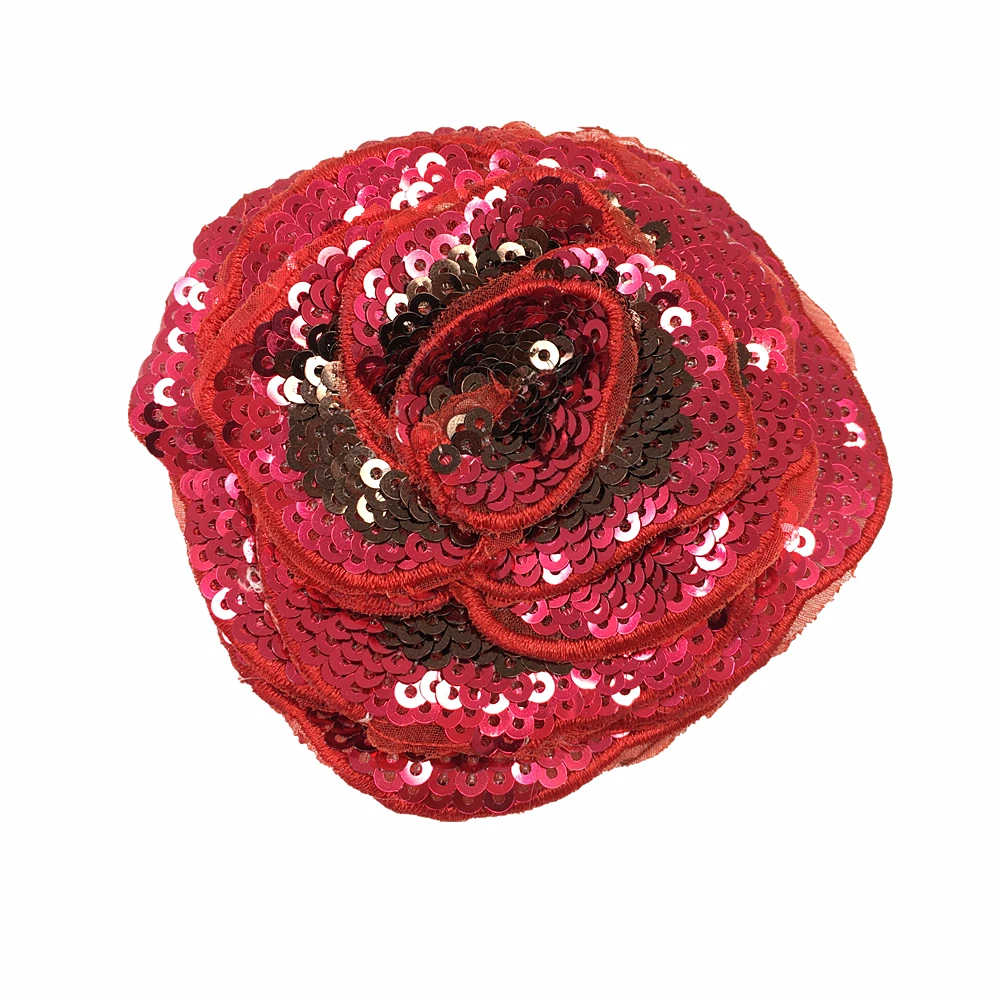 6 шт. 3D розовые блестки патч красный цветок аппликация бисером цветы нашивки для одежды джинсы цветущие аппликации Parches Dia10cm AC1106 - Цвет: AC1106 no pin 6PC