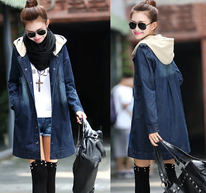 Maternity Autumn/Spring Hoodies Long Demin Trench Coats Premama Ripped