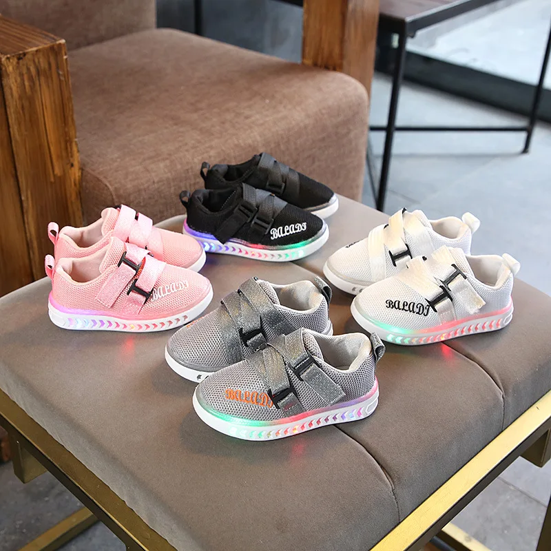 

Breathable infant tennis Cool children casual shoes LED lighted kids sneakers cool glowing Hook&Loop girls boys shoes footwear
