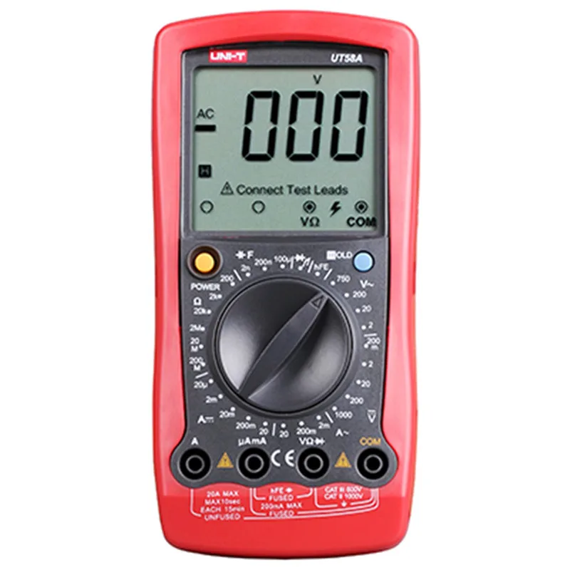 

Multitester UNI-T UT58A UT58B UT58C UT58D UT58E Digital Multimeter DC/AC Voltage Current Resistance Capacitance LCD Multimeter