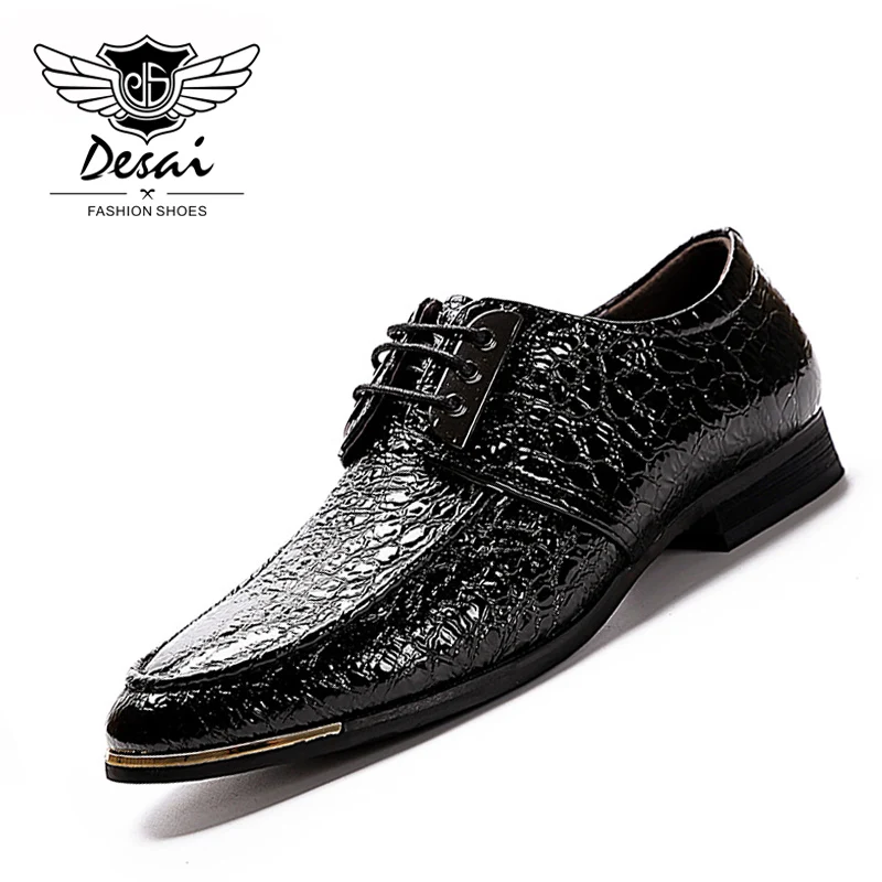 

British Style Men's Shoes Glossy Genuine Leather Business Dress Casual Shoes Fashion Gentleman Lace Up Leather Shoes