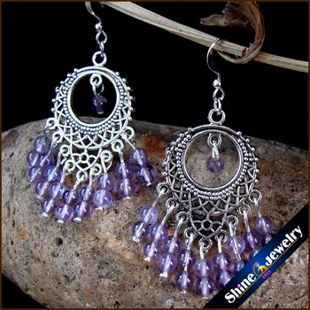

Vintage Tibetan Style Fashion Jewelry Earrings for Women with Natural Crystal Beads Stones Long Dangle Earings Female -ZY29