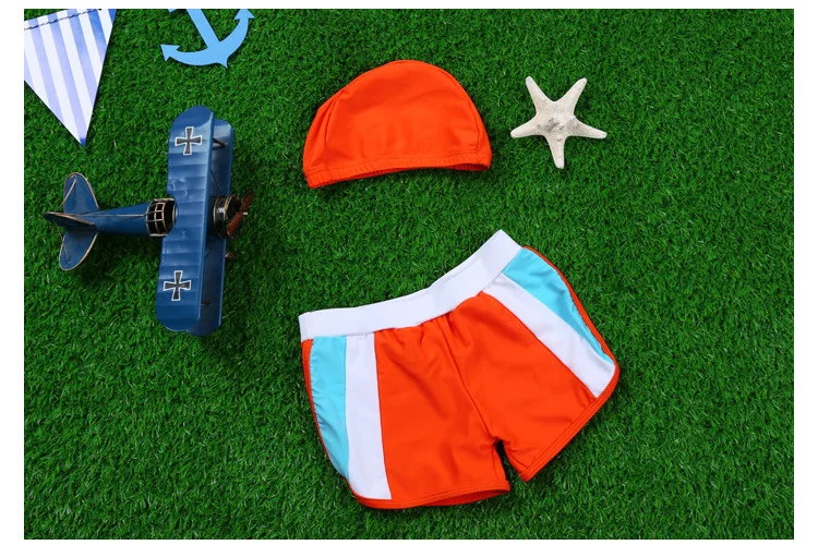 

2016 Swimsuit boys pain & swim cap blue/orange color style Bathing Suits Bikinis 2 Pieces Kids Swimwear Clothes Swimming suits