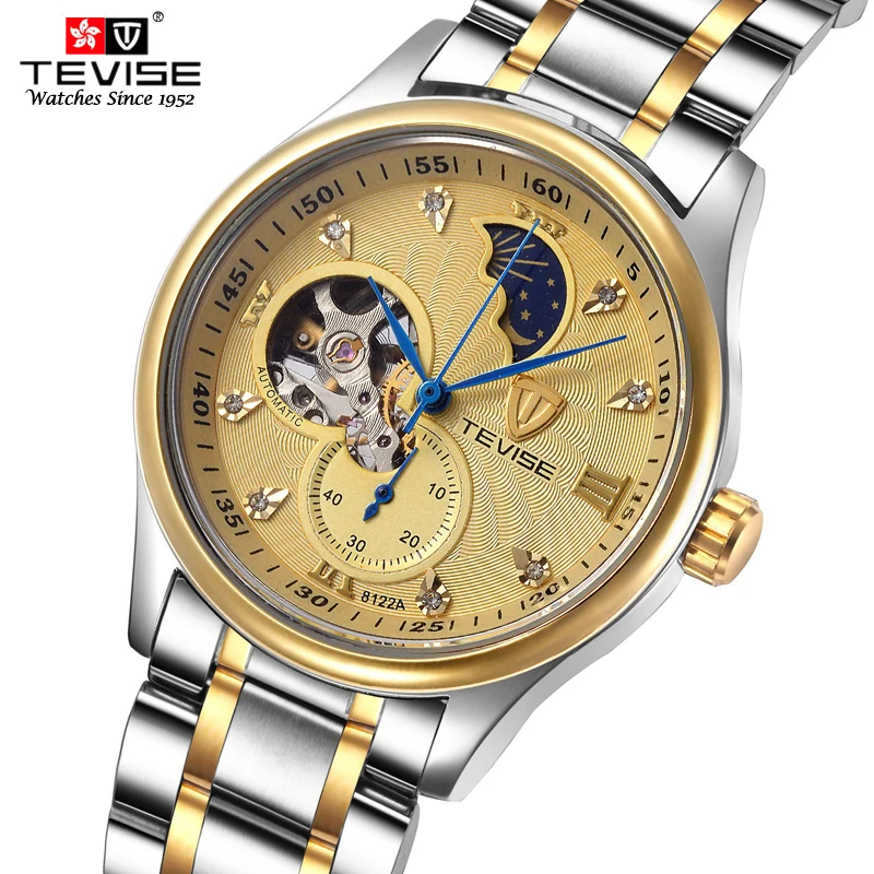 

2016 Men Phase Of Moon Mechanical Watch Brand Men's Top Quality Watch Bussiness Stainless Steel Band Watch Waterproof