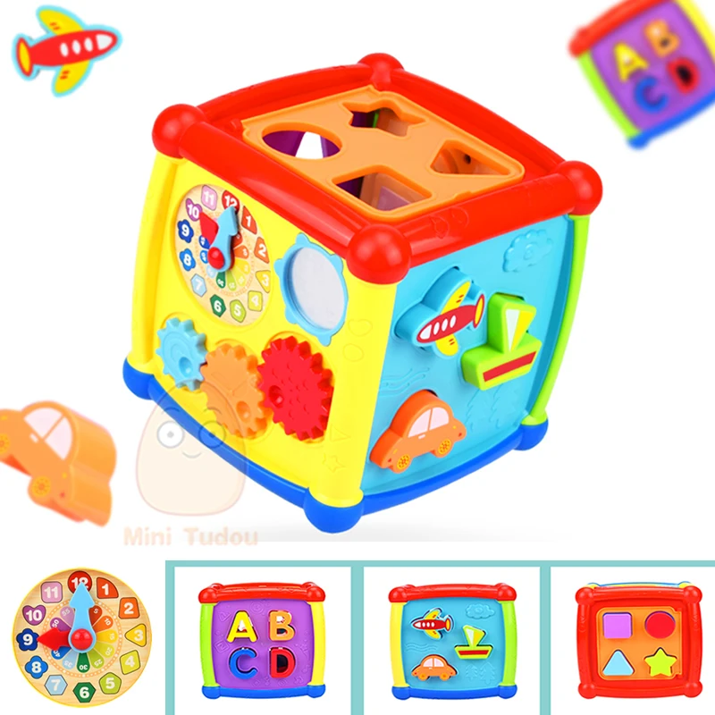 Baby Toys Multifunctional Learning Cube With Clock Sort Geometric Blocks Stacking Cups Early Educational Toy For Kids