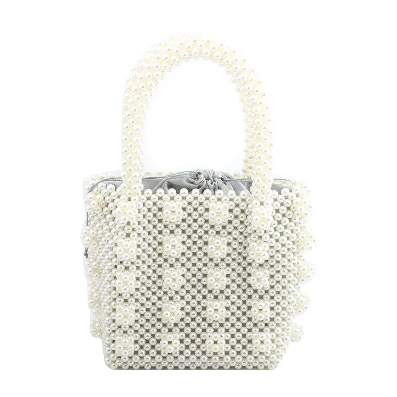

Caker Brand 2018 Women Elegant Pearl Beaded Flower Handbag Fashion Drawstring Inner Bucket Bags Wholesale Drop Shipping