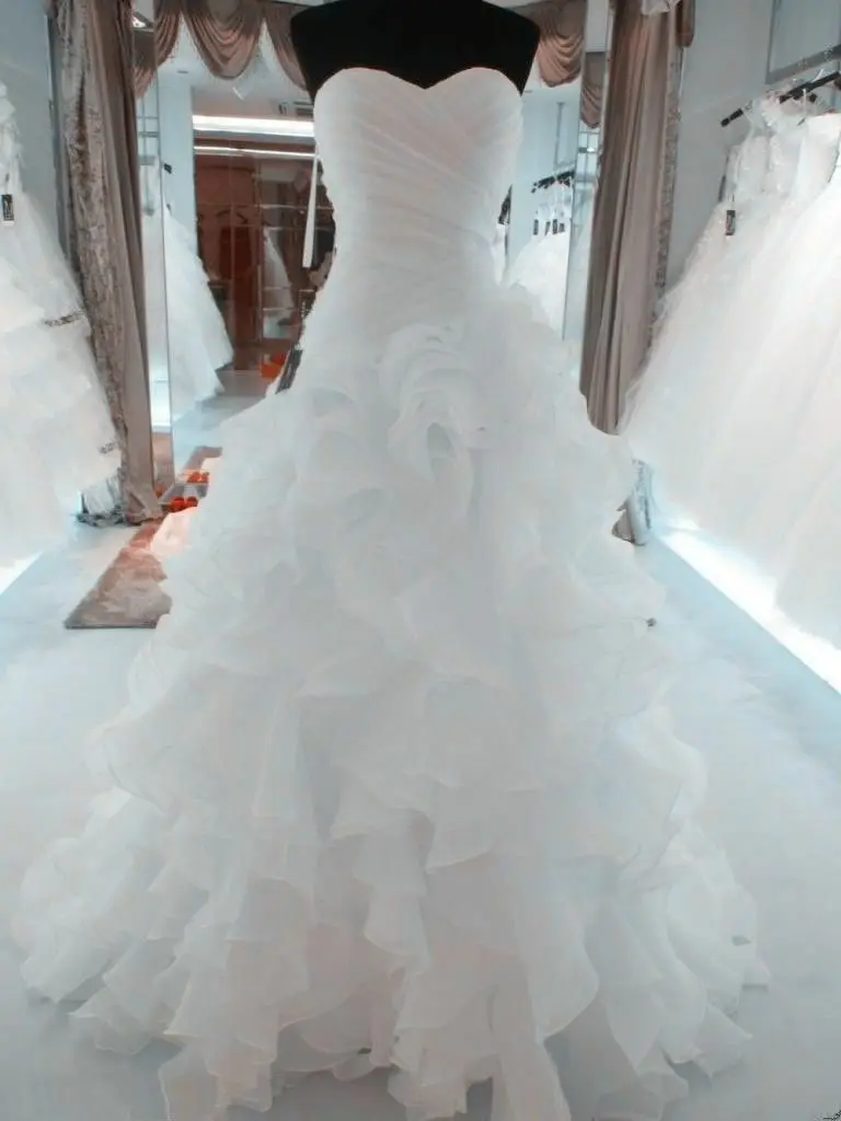 Vestiti да sposa новый дизайн Раффлед Свадебные платья из органзы 2019 очаровательный со шнуровкой назад развертки поезд дешевые свадебные платья