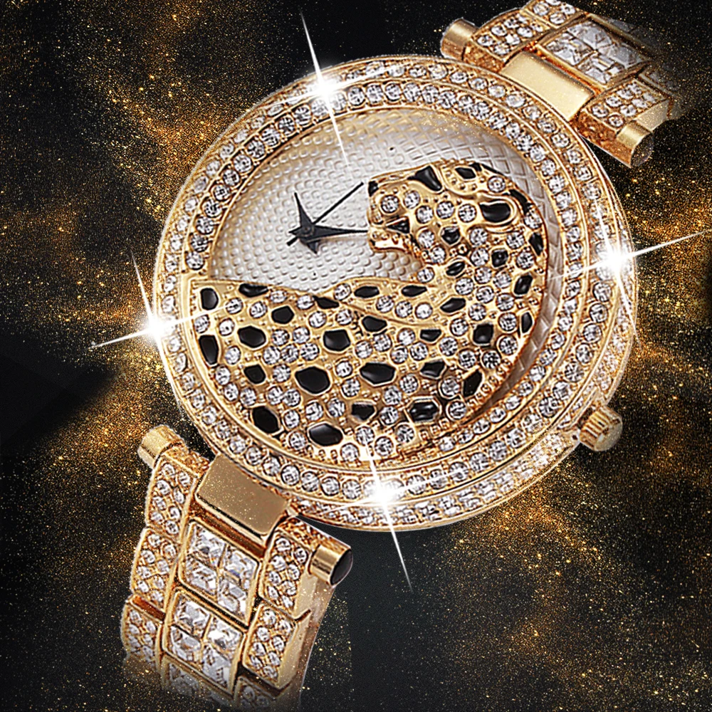

Miss Fox Women Quartz Watch Fashion Bling Casual Ladies Watch Female Quartz Gold Watch Crystal Diamond Leopard For Women Clock