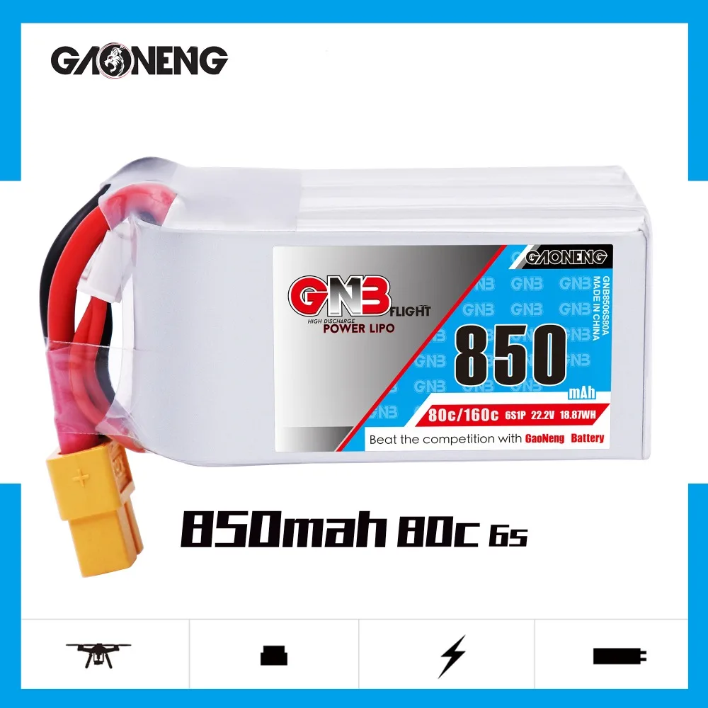 Gaoneng GNB 850mAh 22,2 V 6S 80C/160C Lipo батарея XT30 или XT60 разъем для FPV гоночный Дрон RC модели Мультикоптер рамка части