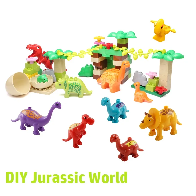 Dinosaur Set Accessories DIY Big Building Blocks Jurassic World Classic Animal Model Compatible with Duplo Bricks Baby Toys gift baby-building-blocks