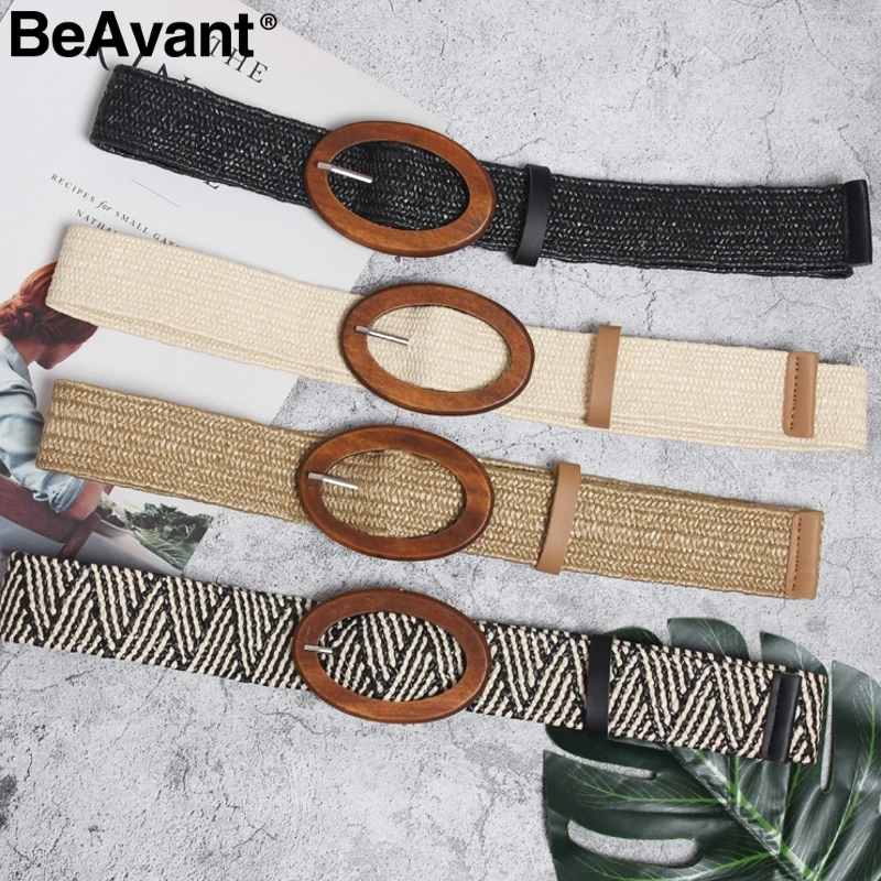 

BeAvant Bohemian wide belt women Crochet woven cummerbunds female waistband Trendy vintage casual ladies summer dress belt 2019