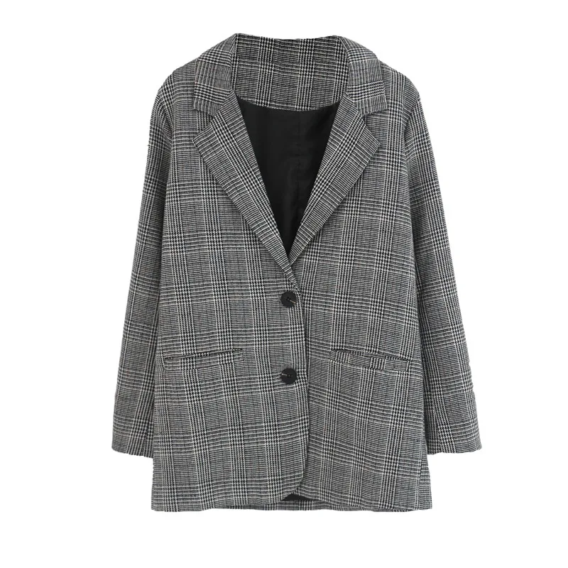 2019 New Spring Autumn French style British retro Chic Long Sleeve Plaid Suit Jacket Women Blazer Coats v527