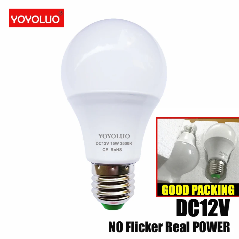 

[YOYOLUO] E27 LED bulb Lights 3W 6W DC12V Led Lamp 9W 12W 15W Energy Saving Lampada DC12 Volts Led Light Bulbs for Outdoor Light