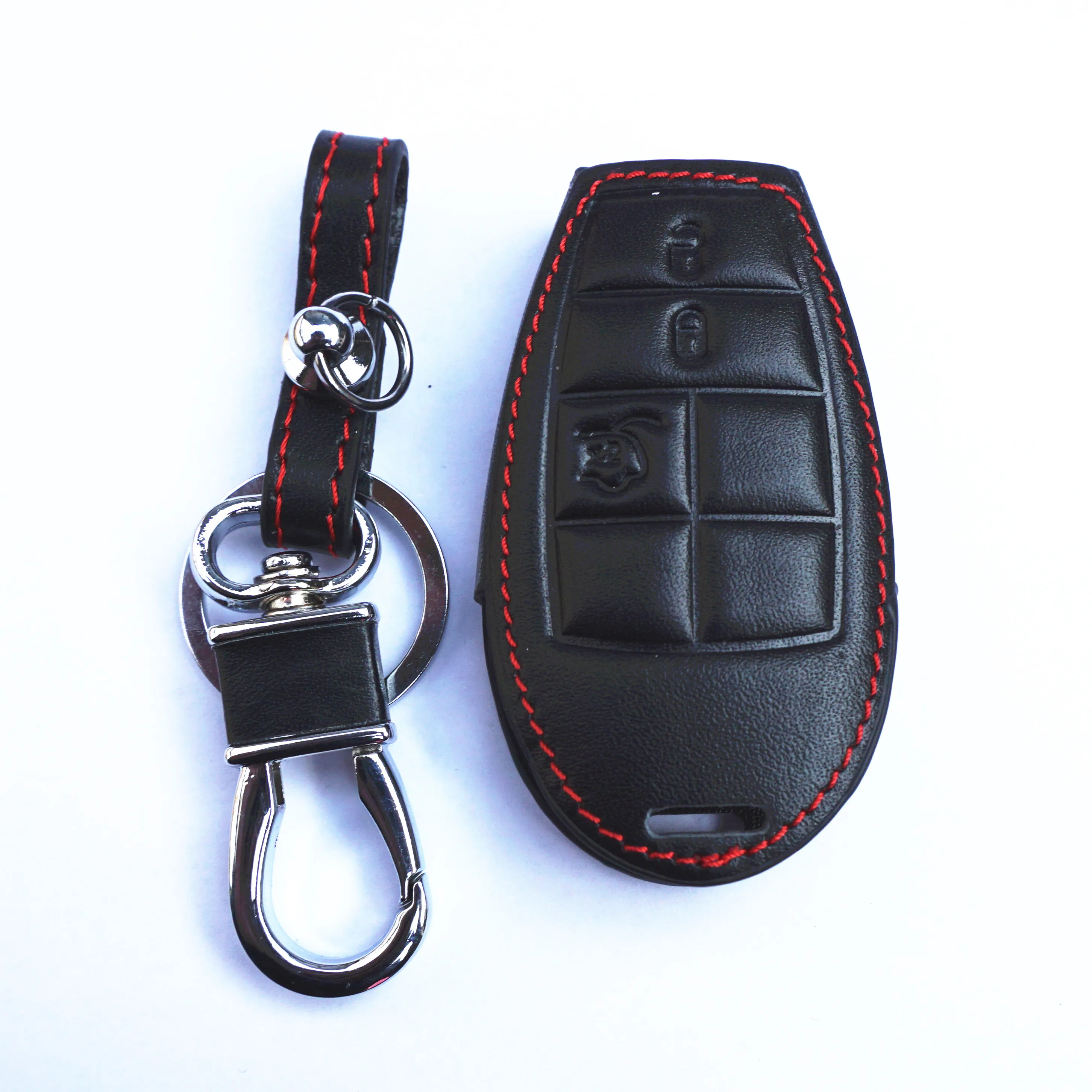 

WFMJ Leather Key Chain Cover Case Fob For Dodge Challenger Charger Magnum Durango Grand Caravan Ram Jeep Grand Cherokee Chrysler