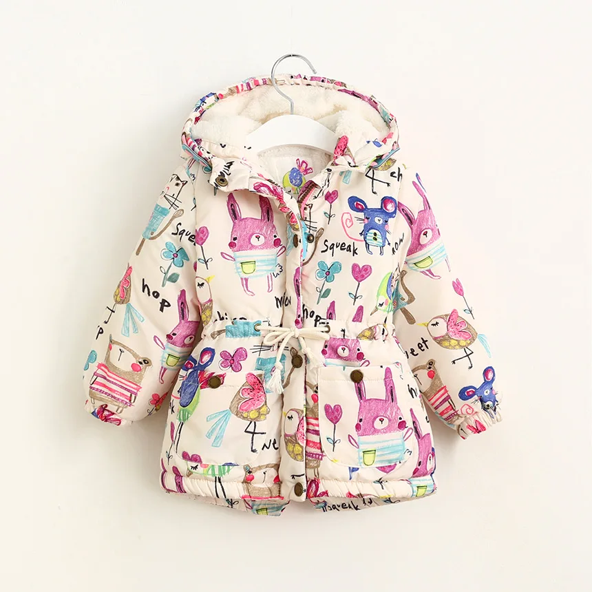 2016 Girls Winter Coats Graffiti Girls Parkas Hooded Baby Girl Outerwear Cute Lovely Cartoon Printed Girls