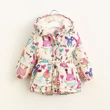 2017 Girls Winter Coats Graffiti Girls Parkas Hooded Baby Girl Outerwear Cute Lovely Cartoon Printed Girls