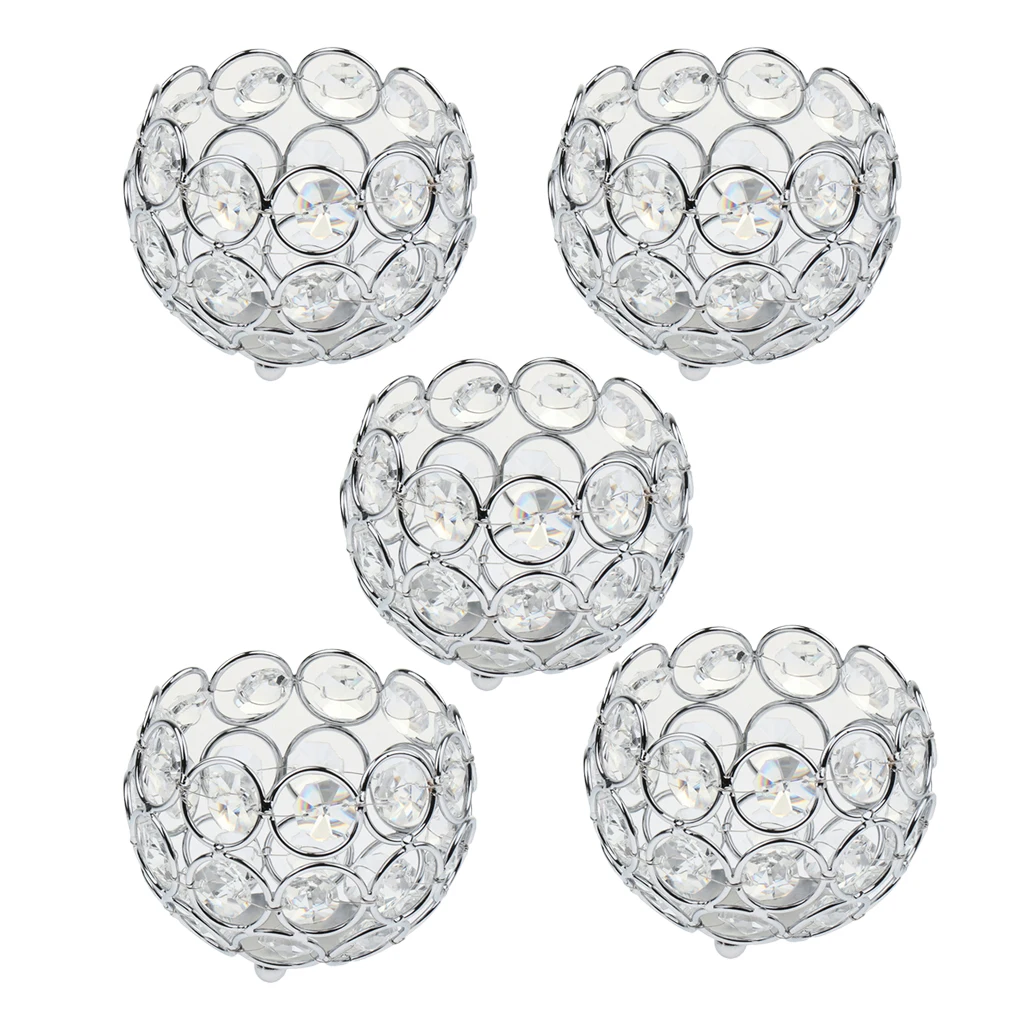 5PCS Crystal Bowl Tea Light Candle Holder Candelabra Wedding Banquet Party Decor 3 Inch