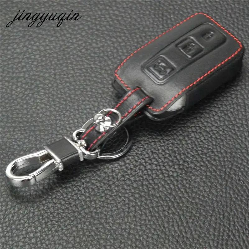 Jingyuqin умный дистанционный Кожаный Брелок чехол для Toyota Avenix Crown Prius автомобильный брелок 3 кнопки без ключа Защитная крышка сумка - Название цвета: Черный