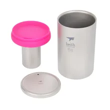 2017 Keith  Eco-friendly Tea pot Tea Infuser Coffee Mug Drinkware Double wall Ultralight Titanium Mugs Tea Cup With CoverTi3521