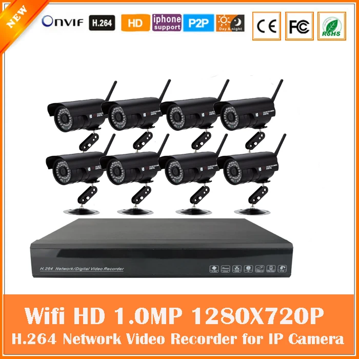 8ch Беспроводная Cctv камера комплект 720p Nvr 8 шт 1.0mp наружная Водонепроницаемая цилиндрическая Ip веб-камера система безопасности наблюдения горячая распродажа