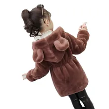 Новая детская зимняя шуба из искусственного меха для девочек плюшевая куртка для девочек теплая хлопковая шерсть утепленная верхняя одежда Симпатичная детская одежда с медвежьими ушками одежда с капюшоном G301