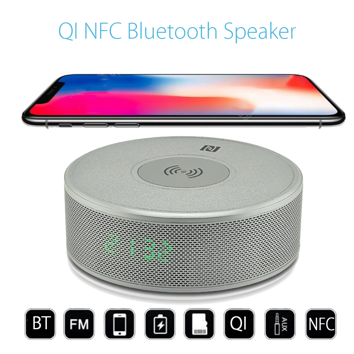 Многофункциональная беспроводная bluetooth колонка Qi NFC Портативная с радио Громкая