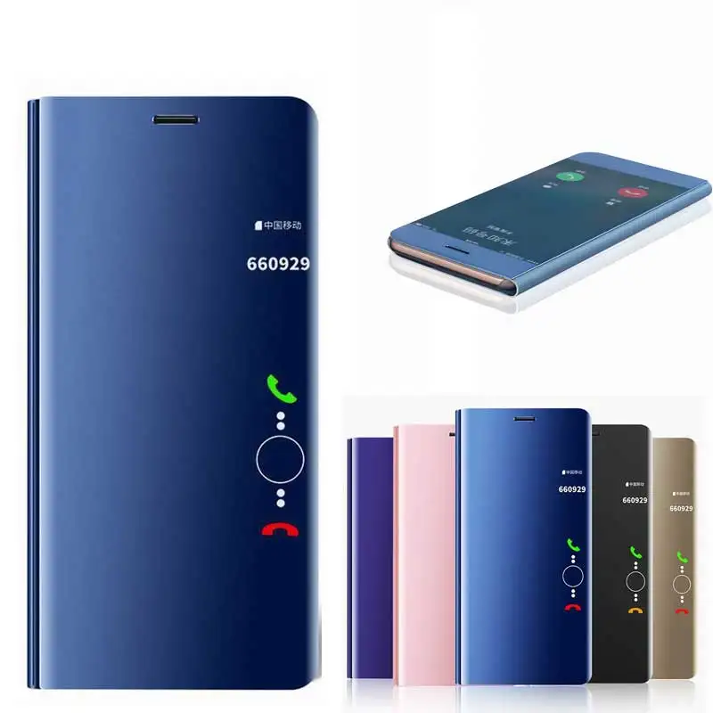 Смарт-подставка чехол для телефона huawei Y7 премьер-чехол Clear зеркало View Cover Y6 2018 Y9 7C PC