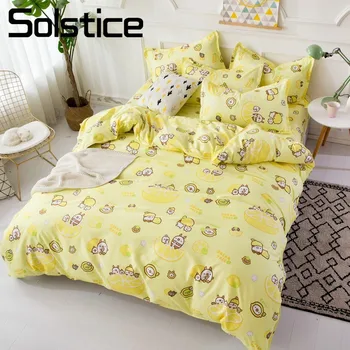

Solstice Home Textile Twin Full King Queen Bed Linen Set Lemon Yellow Cartoon Duvet Cover Sheet Pillowcase Kid Girl Teen Bedding