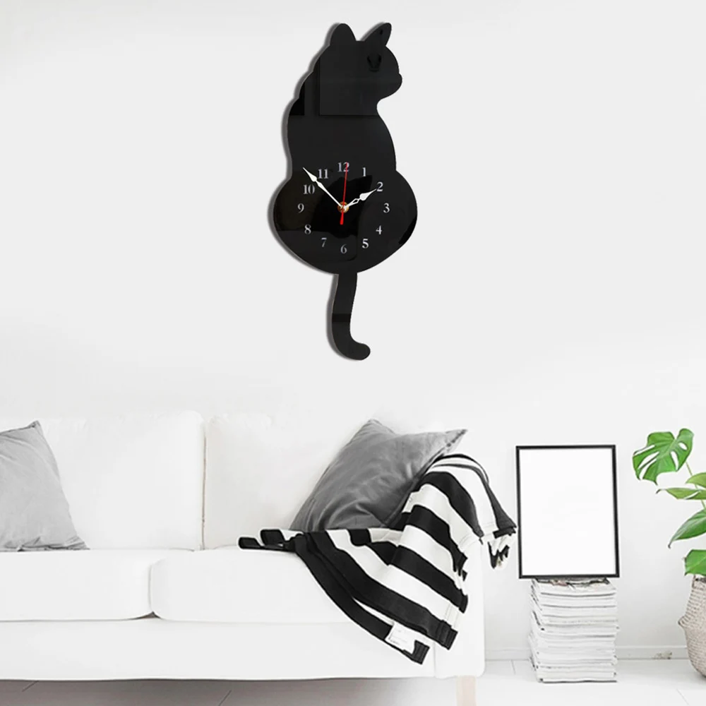 White/Black Wagging Tail Cat Design Wall Clock Kids Bedroom Wall Decoration Unique Gift Creative Cartoon Mute DIY Clock White/Black Wagging Tail Cat Design Wall Clock Kids Bedroom Wall Decoration Unique Gift Creative Cartoon Mute DIY Clock