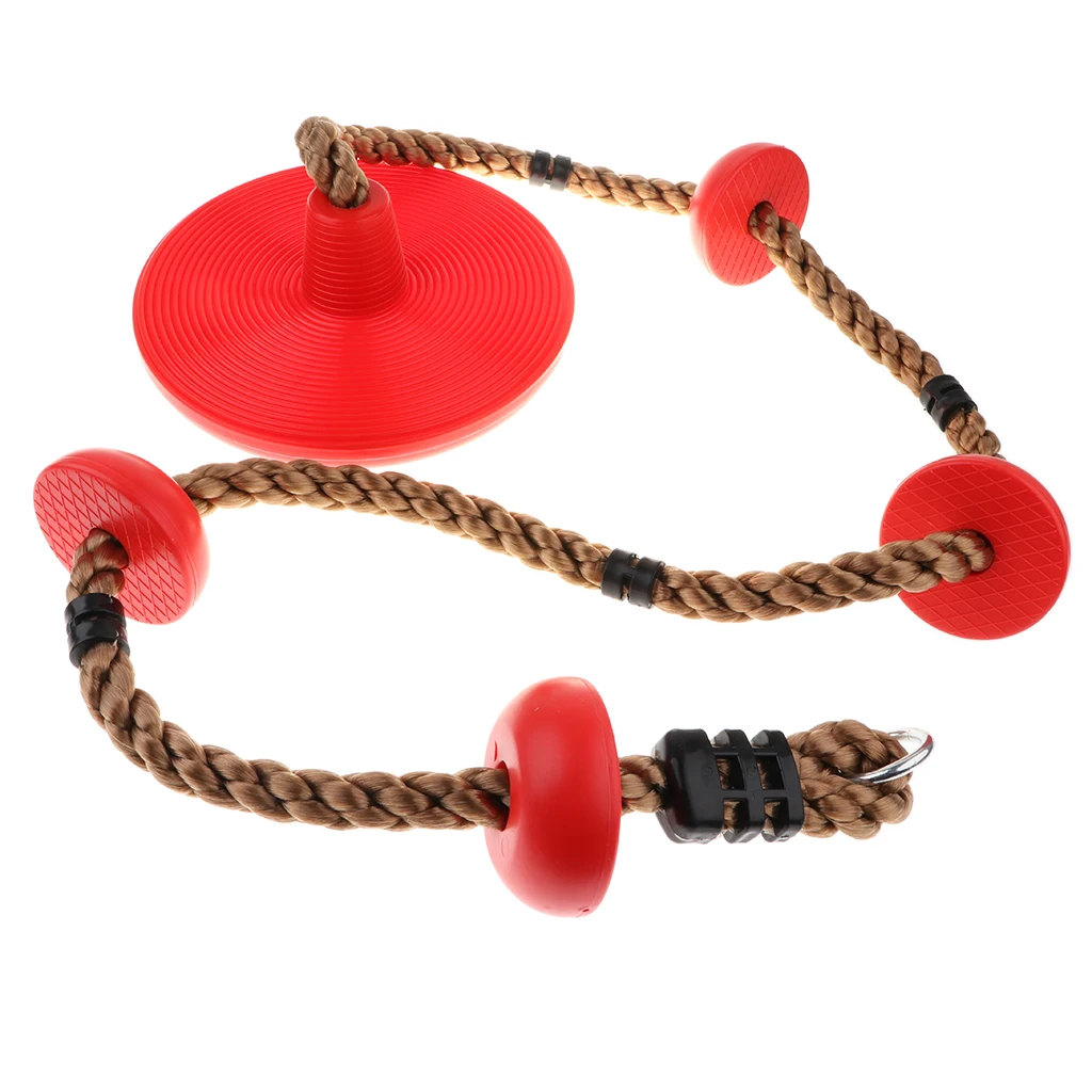 

Kids Outdoor Play Fun Sports Fitness Playhouse 4-Knot Red Tree Hanging Disc Rope Swing Set Garden Playground Play Toy