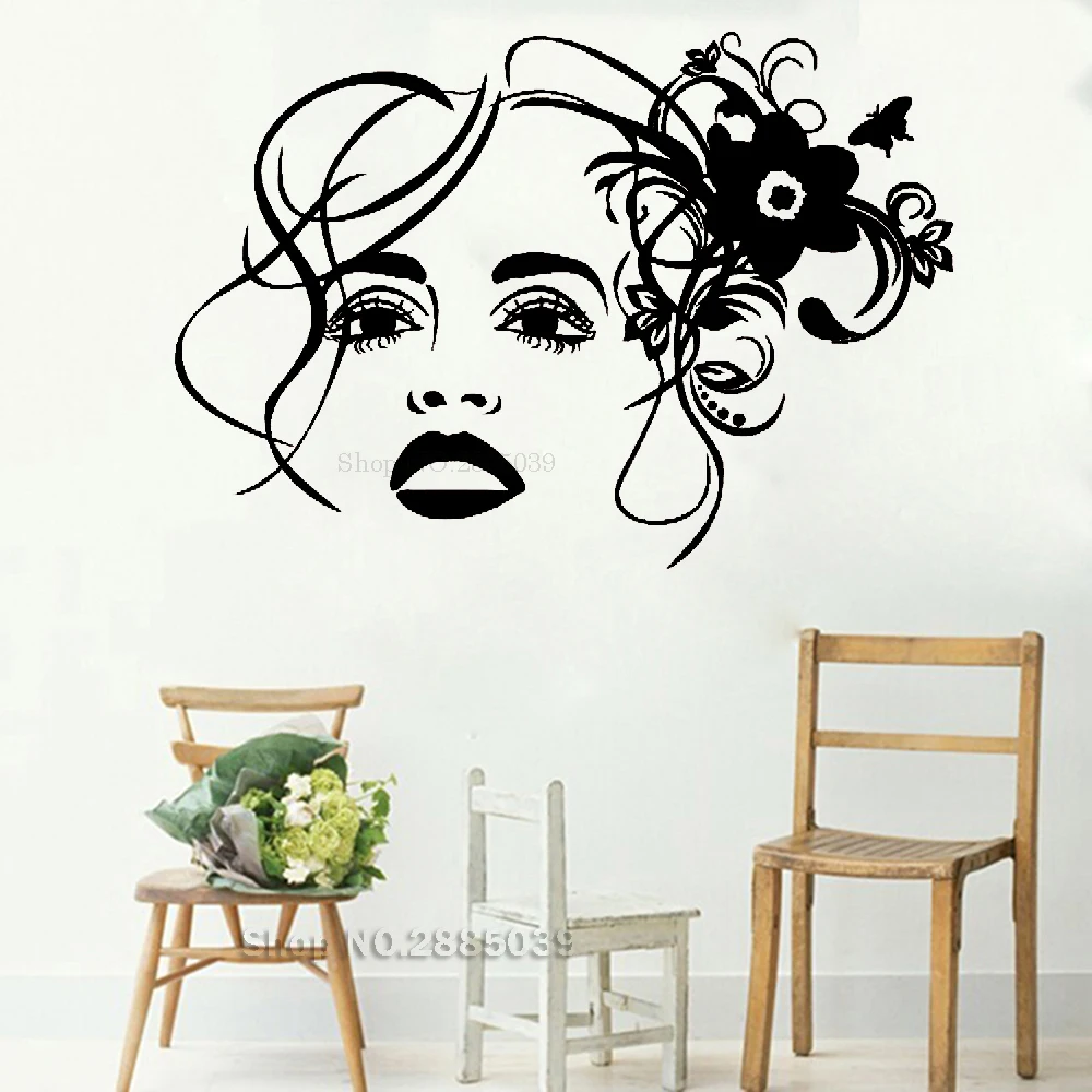Girl Face Flower Vinyl Wall Decal Sticker Beauty Hair Salon Makeup